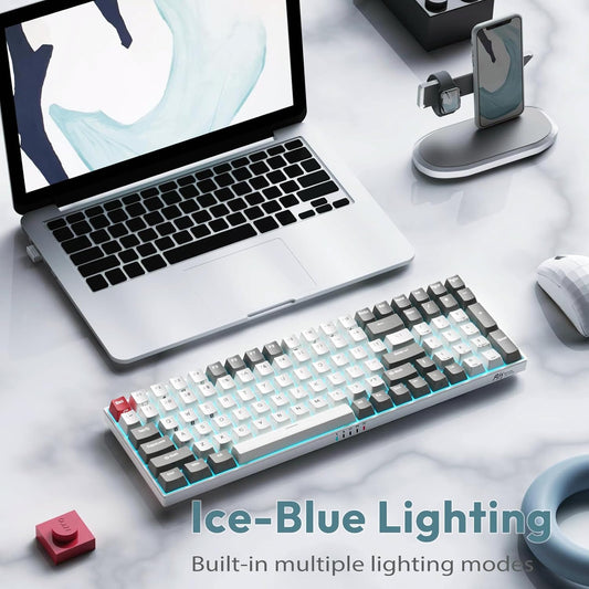 RK100 Wireless Mechanical Keyboard RGB Backlit Bluetooth5.1/2.4G/Wired 96% Full Size 100-Key Hot Swappable Gaming Keyboard Red Switch Classic