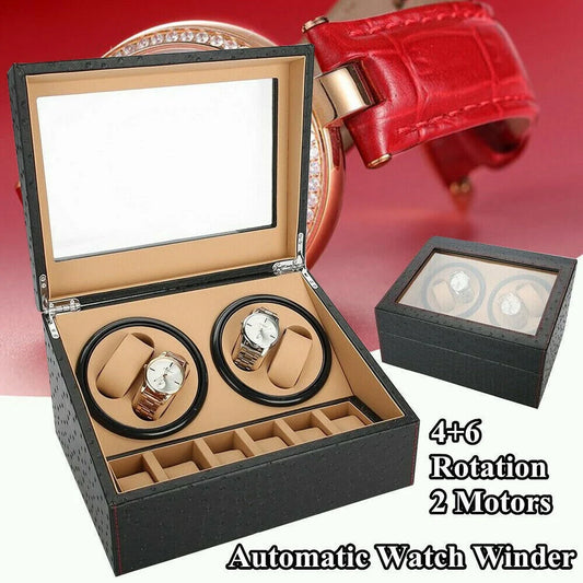 4+6 Slots Auto Rotating Watch Winder Display Box Case Leather Storage Holder Box
