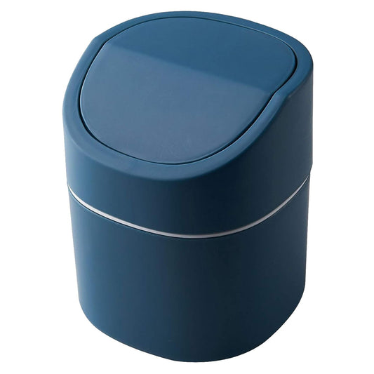 Modern Plastic Mini Trash Can with Lid Wastebasket for Office Desk, Bathroom Vanity, Desktop, Tabletop or Coffee Table - 2 Liter Mini Desk Can with Productivity Pack (Square Swing - Blue)