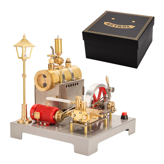 RETROL SE-02 Metal Steam Engine with Horizontal Boiler Model Kit and Generator Street Lamp (100PCS)