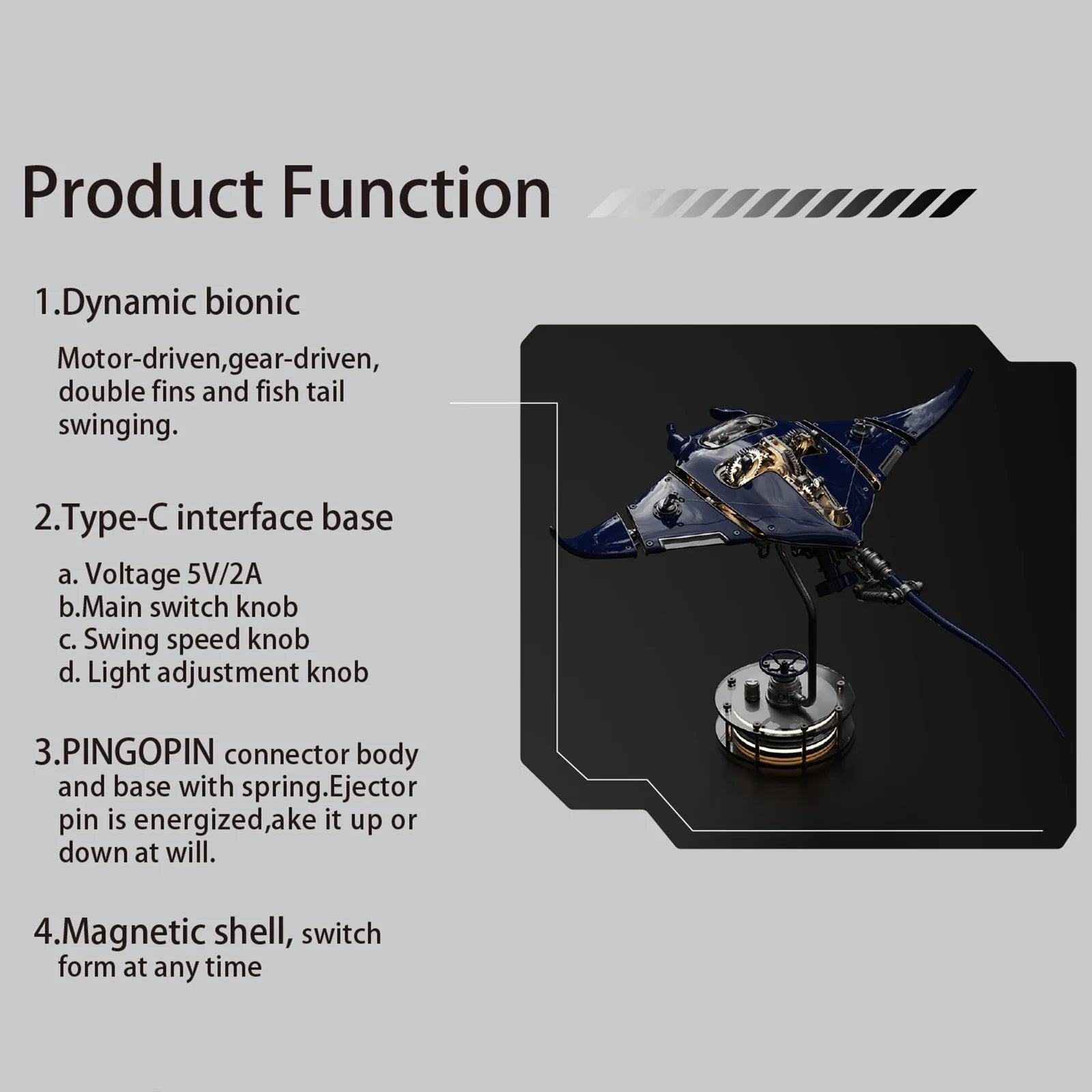 Build Mechanical Mobula Manta Ray Kinetic Sculpture Kits Metal Automata Toy