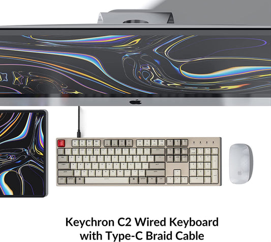 C2 Full Size Wired Mechanical Keyboard Compatible with Mac,  Red Switch, 104 Keys ABS Retro Color Keycaps Gaming Keyboard for Windows, USB-C Type-C Braid Cable