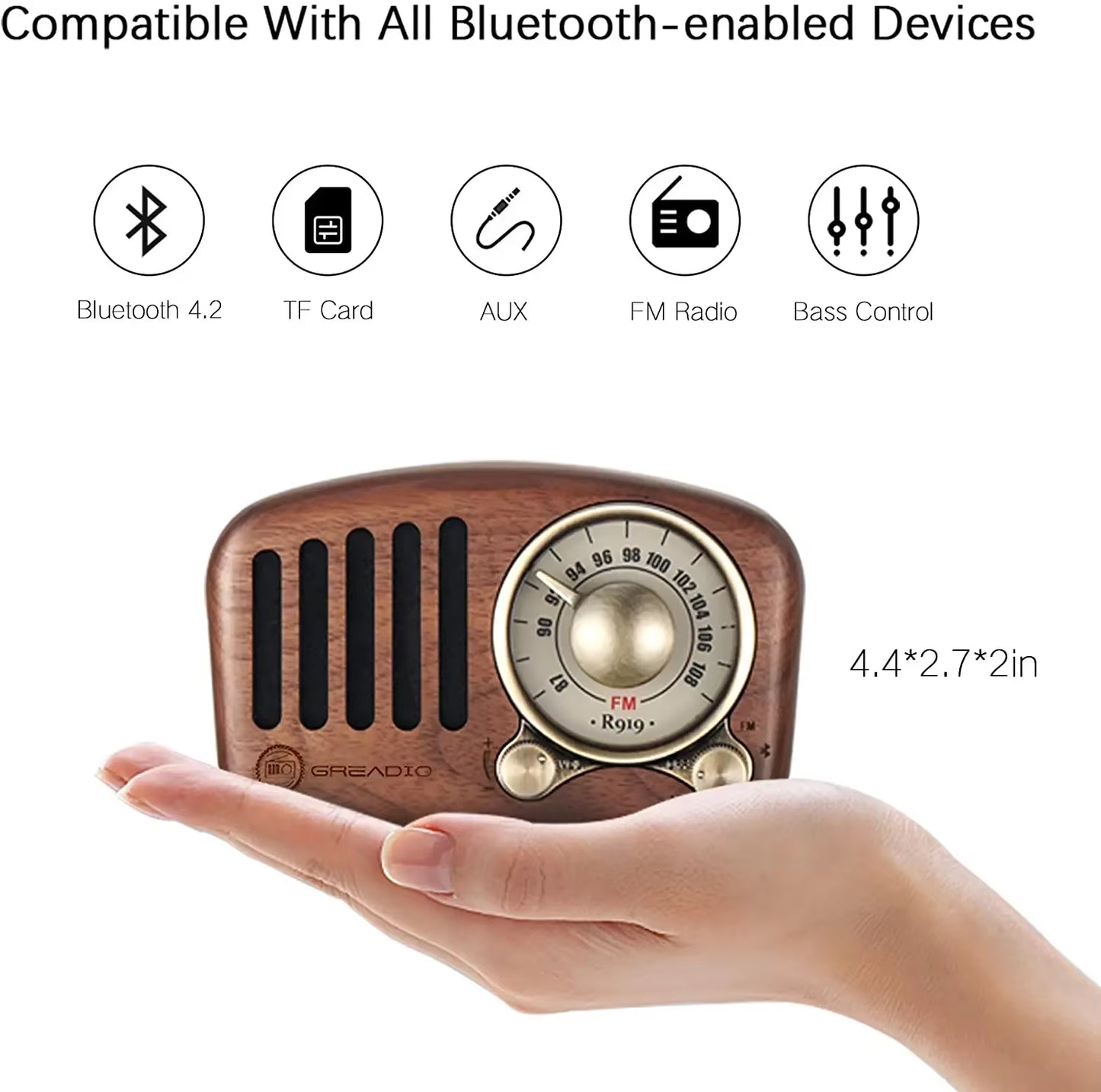 Radio Retro Bluetooth Speaker Walnut Wooden FM Radio with Old Fashioned Classic Style Support TF Card & MP3 Player Loud Volume