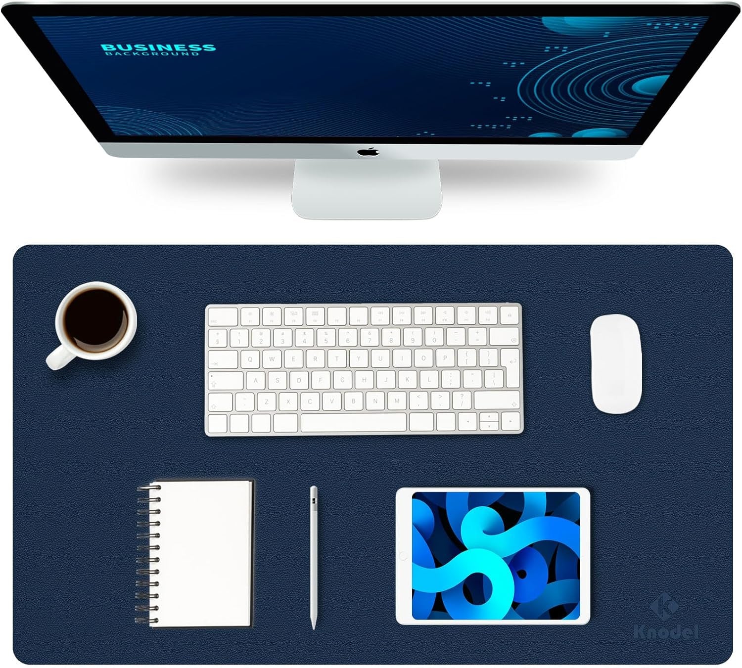 Small Office Leather Desk Mat, Mouse and Keyboard Pad, Computer and Laptop Mat, Desktop Protector and Cover, Writing Pad and Blotter (23.6"X13.8", Dark Blue)
