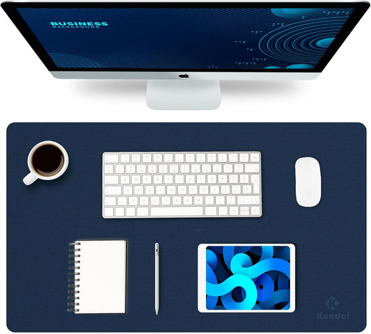 Small Office Leather Desk Mat, Mouse and Keyboard Pad, Computer and Laptop Mat, Desktop Protector and Cover, Writing Pad and Blotter (23.6"X13.8", Dark Blue)