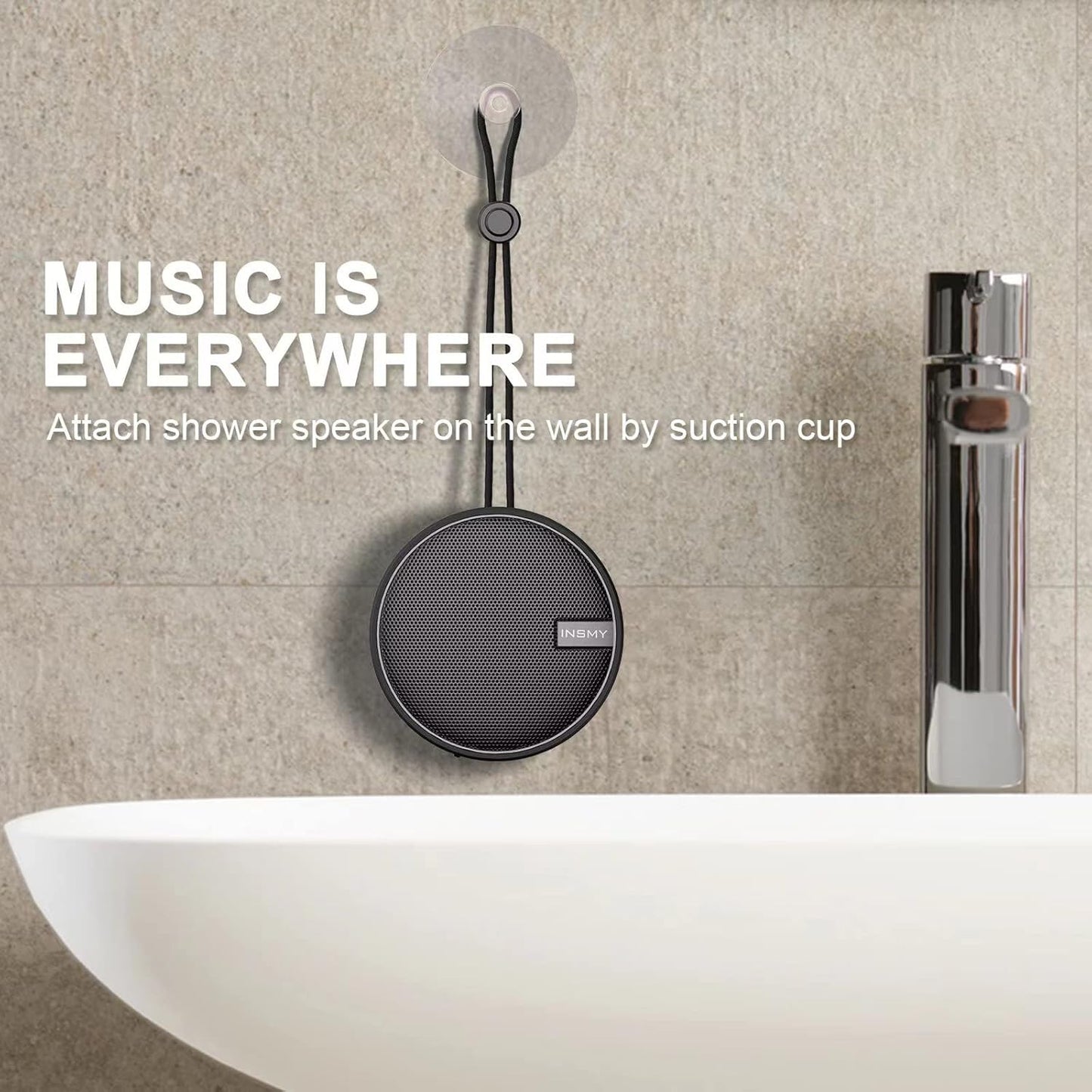 C12 IPX7 Waterproof Shower Bluetooth Speaker, Portable Small Speaker, Speakers Bluetooth Wireless Loud Clear Sound Support TF Card Suction Cup for Kayak Canoe Beach Gift (Black)