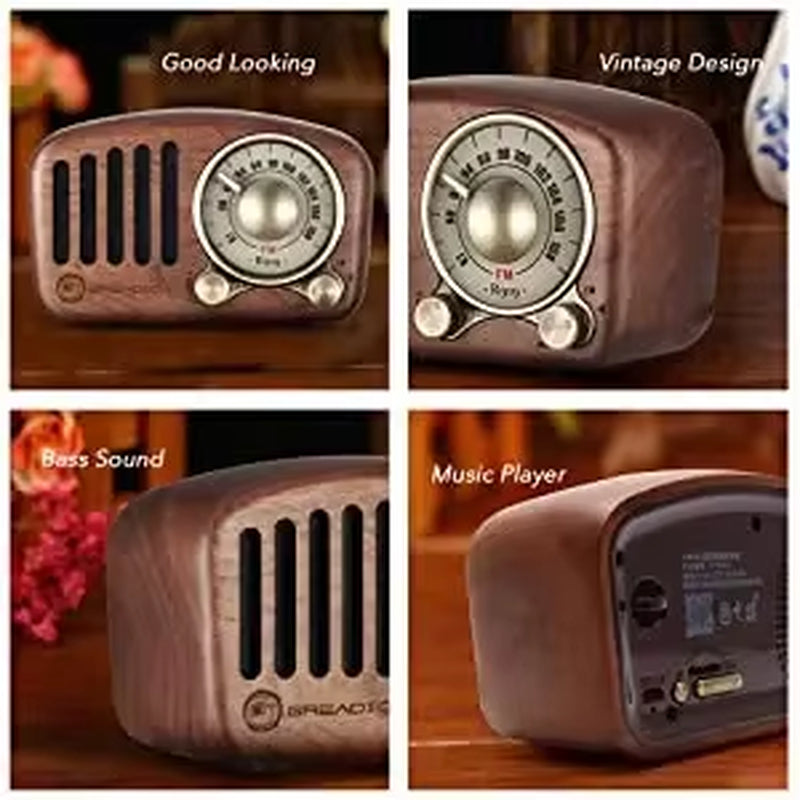 Radio Retro Bluetooth Speaker Walnut Wooden FM Radio with Old Fashioned Classic Style Support TF Card & MP3 Player Loud Volume